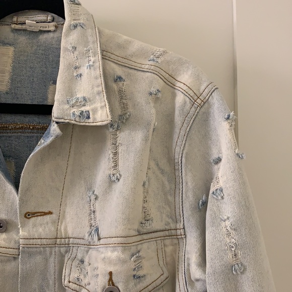 Distressed Denim Jacket Size Small - Picture 6 of 8